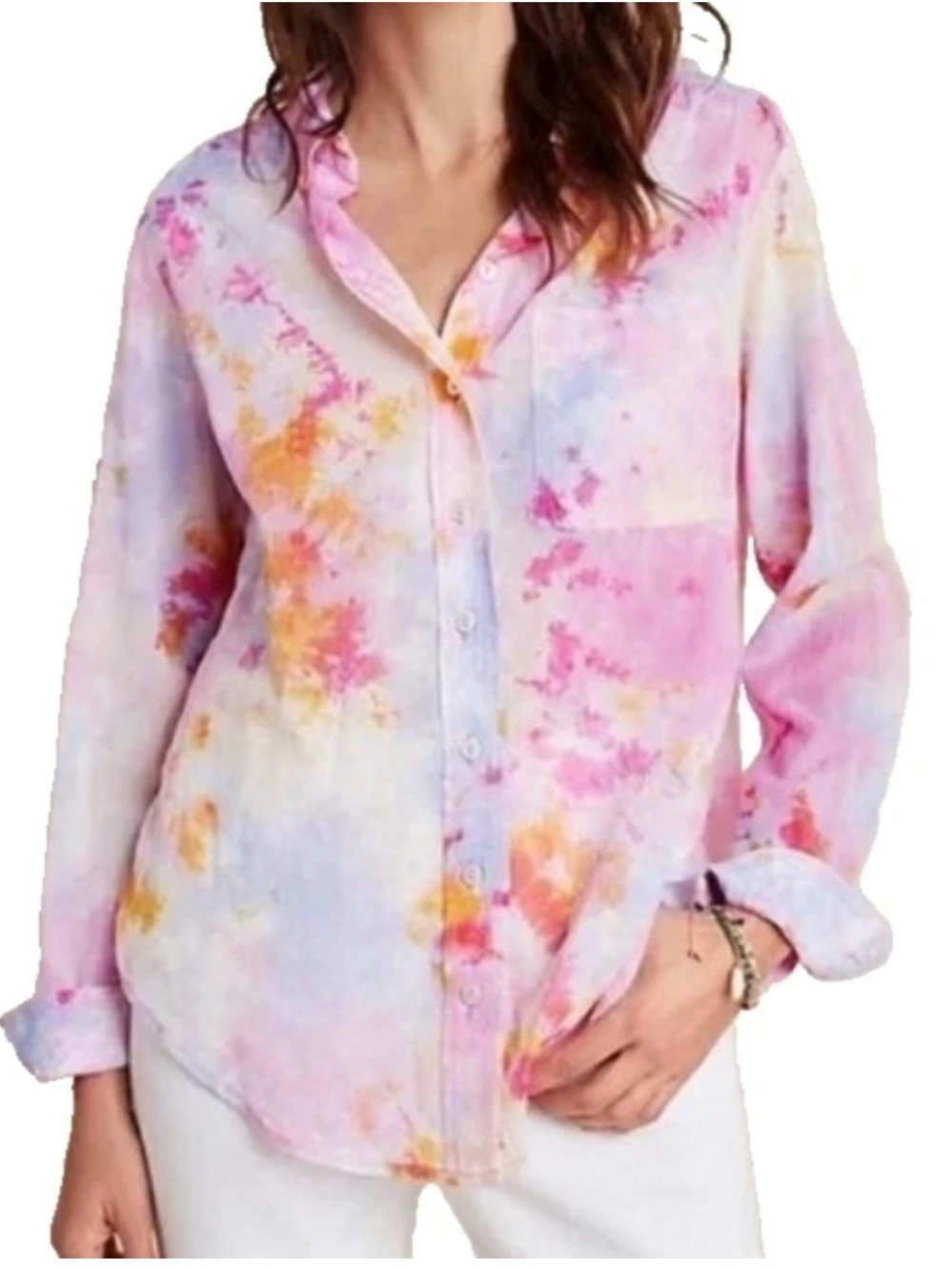 PILCRO by ANTHROPOLOGIE The Cate Watercolor Tie Dye Button Down Shirt | Size XS